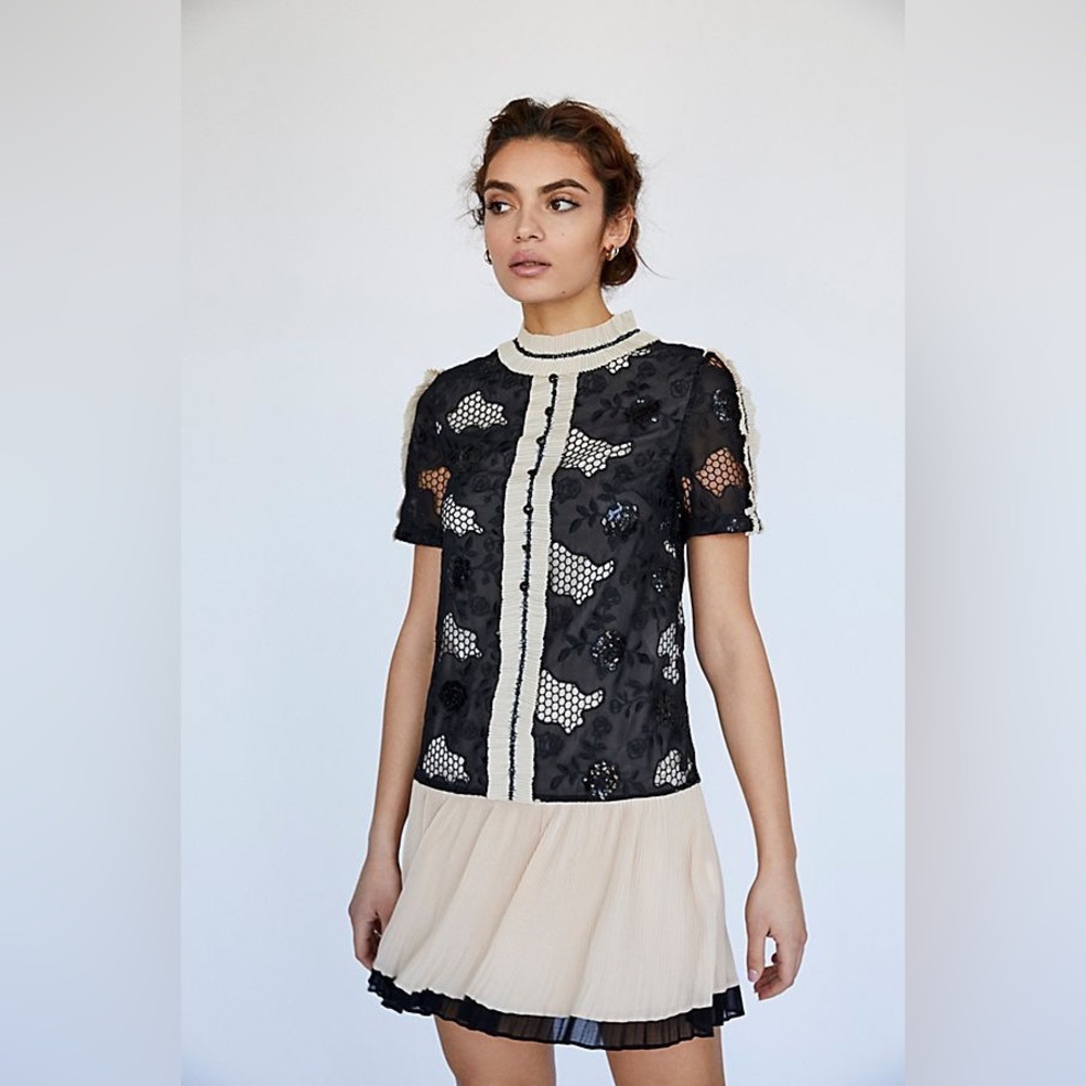 Anna Sui Black and Cream Midi Dress